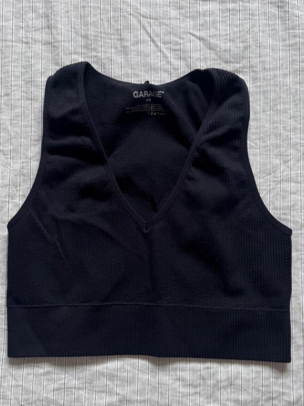Garage Black Ribbed V-Neck Cropped Tank